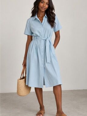 JDY Millie Blue Button Front Shirt Dress Size 38 / US 6 Belted